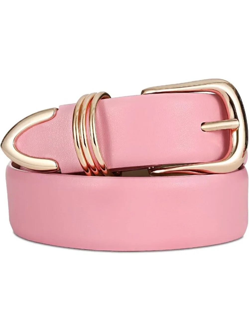 Women Pink Leather Waist Dress Belt For Pants Jeans Fashion With Gold Buckle
